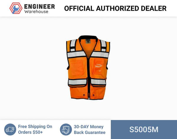 ML Kishigo Surveyor Vests High Performance Surveyors Zipper Vest- Class 2 - Medium - Orange - S5005M