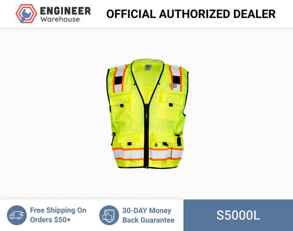 ML Kishigo Surveyor Vests Professional Surveyors Vest - Class 2 - Large - Lime - S5000L