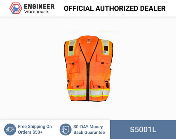 ML Kishigo Surveyor Vests Professional Surveyors Vest - Class 2 - Large - Orange - S5001L