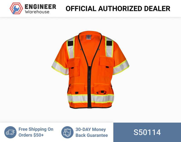 ML Kishigo Surveyor Vests Professional Surveyors Vest - Class 3 - 4XLarge - Orange - S50114