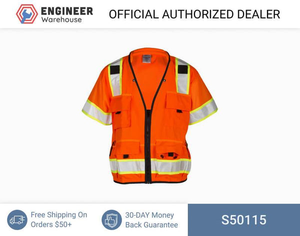 ML Kishigo Surveyor Vests Professional Surveyors Vest - Class 3 - 5XLarge - Orange - S50115