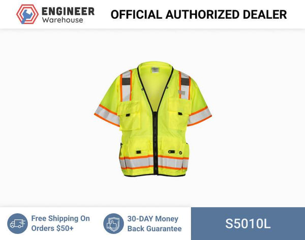 ML Kishigo Surveyor Vests Professional Surveyors Vest - Class 3 - Large - Lime - S5010L