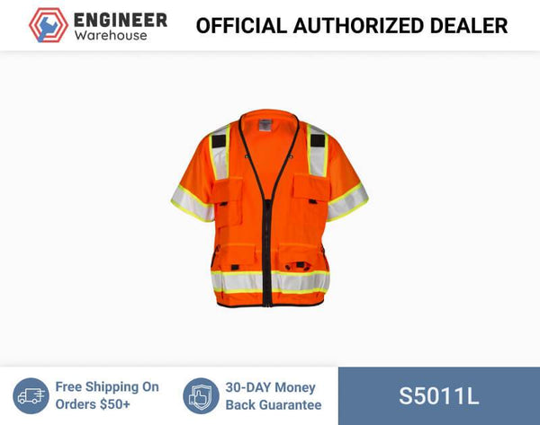 ML Kishigo Surveyor Vests Professional Surveyors Vest - Class 3 - Large - Orange - S5011L