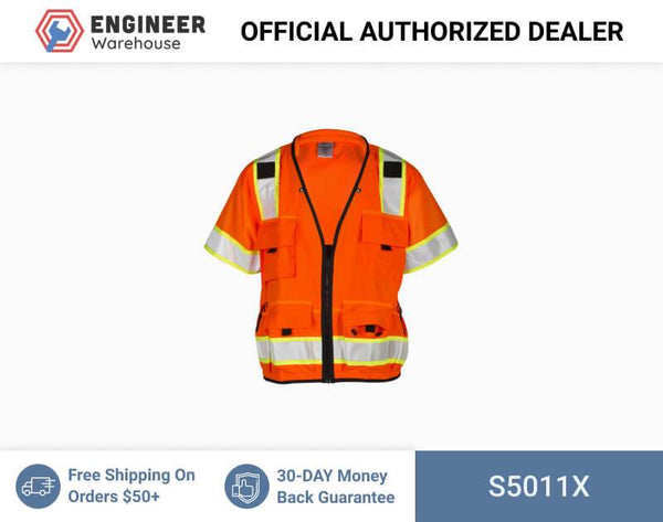 ML Kishigo Surveyor Vests Professional Surveyors Vest - Class 3 - XLarge - Orange - S5011X