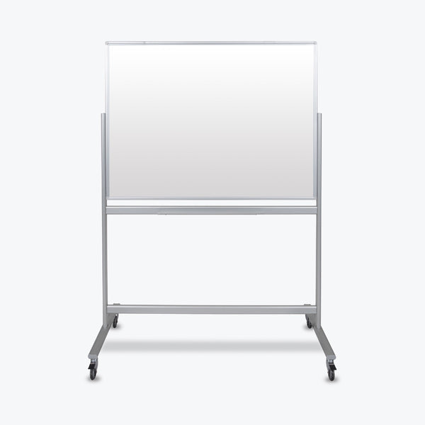 Luxor 48" x 36" Double-Sided Mobile Magnetic Glass Marker Board 51"W x 24"D x 72"H (White) - MMGB4836