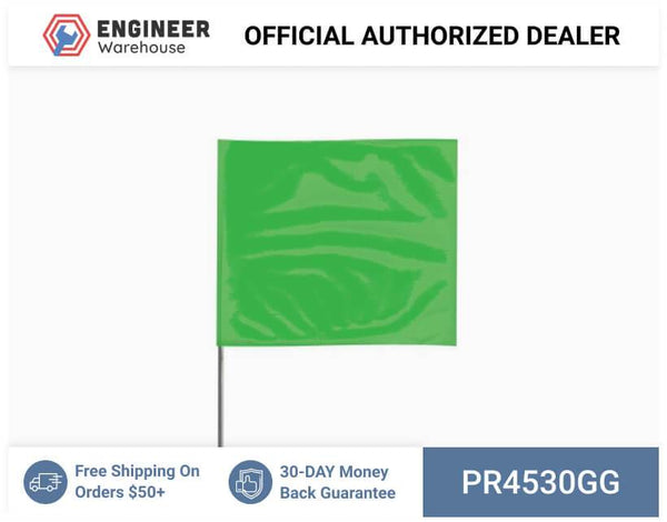 Presco 4" x 5" Marking Flag with 30" Wire Staff (Green Glo) - Pack of 1000 - 4530GG