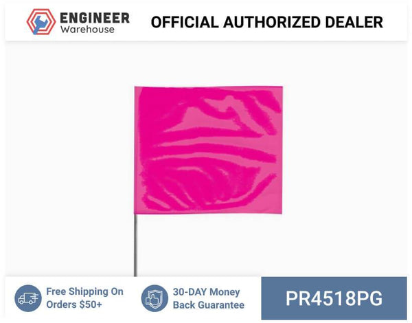 Presco 4" x 5" Marking Flag with 18" Wire Staff (Pink Glo) - Pack of 1000 - 4518PG