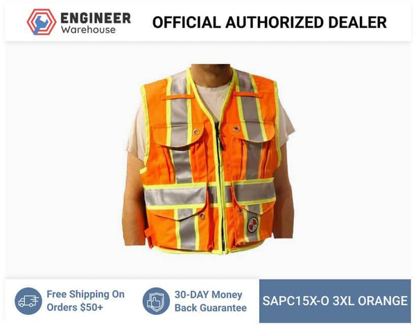 Safety Apparel Party Chief Survey Vest Class Large (Orange) - PC15X-O LARGE ORANGE