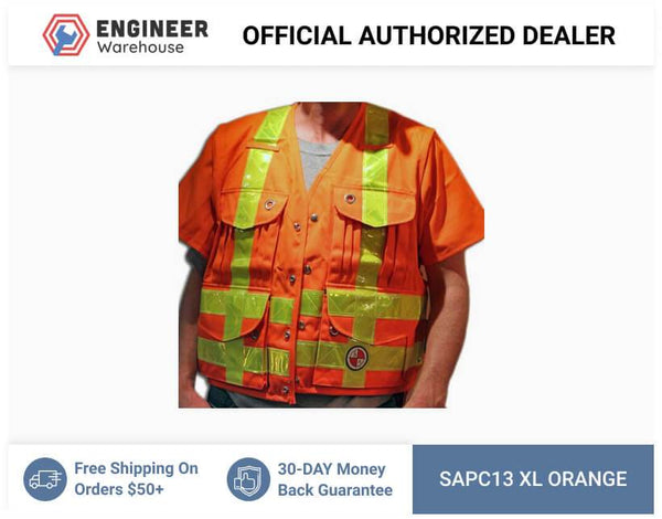 Safety Apparel Party Chief Heavy-Duty Survey Vest Class XL (Orange) - PC13 XL ORANGE