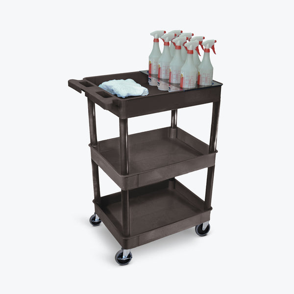 Luxor 24" x 18" 3-Shelf Tub Cart with Bottle Holder (Black) - STC111H-B