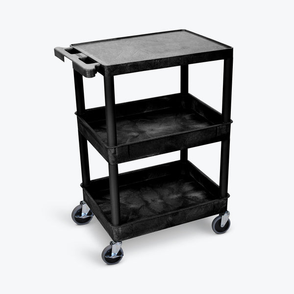 Luxor 24" x 18" 3-Shelf Tub Cart with Flat Top, Tub Middle & Bottom Shelves (Black) - STC211-B