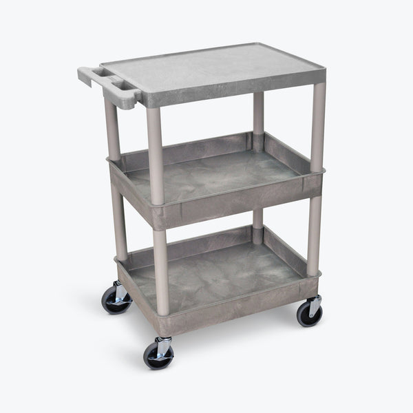 Luxor 24" x 18" 3-Shelf Tub Cart with Flat Top, Tub Middle & Bottom Shelves (Gray) - STC211-G