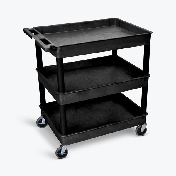 Luxor 32" x 24" 3-Shelf Large Tub Cart with 4" Casters (Black) - TC111-B