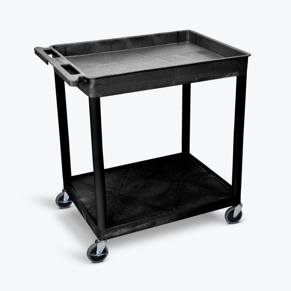 Luxor 32" x 24" 2-Shelf Large Tub Cart with Tub Top & Flat Bottom (Black) - TC12-B