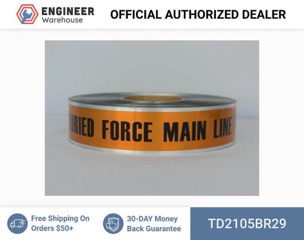 Trinity Tape Detectable Tape - Caution Buried Force Main Buried Below(brown) - Brown - 5 Mil - 2" x 1000' - D2105BR29
