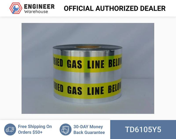 Trinity Tape Detectable Tape - Caution Buried Gas Line Below - Yellow - 5 Mil - 6" x 1000' - D6105Y5