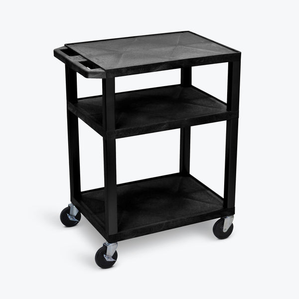 Luxor 34" 3-Shelf Tuffy AV Cart, Black Legs (Black Shelves) - WT34