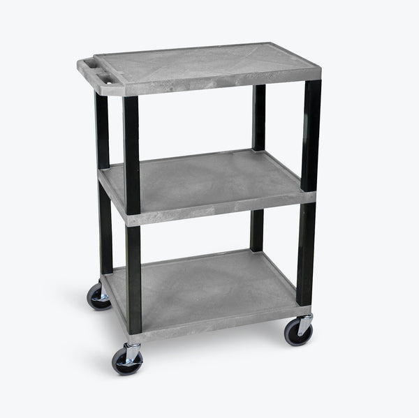 Luxor 34" 3-Shelf Tuffy Specialty Utility Cart, Black Legs (Gray Shelves) - WT34GYS