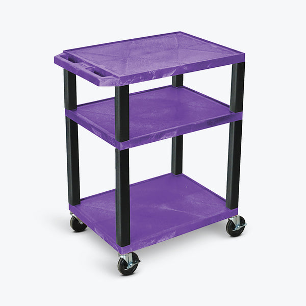 Luxor 34" 3-Shelf Tuffy AV Cart with Electric Assembly, Black Legs (Purple Shelves) - WT34PE-B