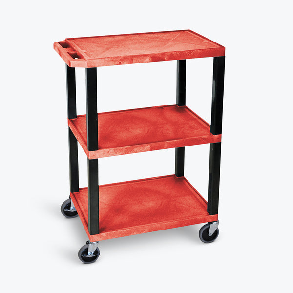 Luxor 34" 3-Shelf Tuffy Specialty Utility Cart, Black Legs (Red Shelves) - WT34RS