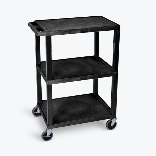 Luxor 34" 3-Shelf Tuffy Specialty Utility Cart, Black Legs (Black Shelves) - WT34S