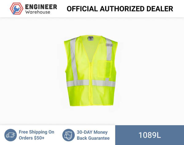 ML Kishigo Class 2 Single Pocket Zipper Mesh Vest Large (Lime) - 1089L