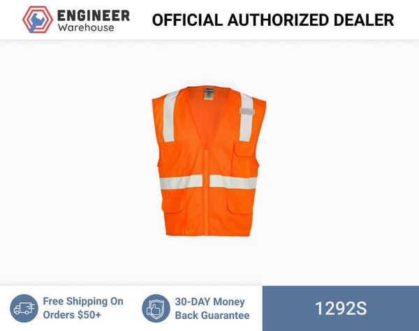 ML Kishigo Class 2 Vests 6 Pocket Zipper Solid Vest - Small-Medium - Orange - 1292S