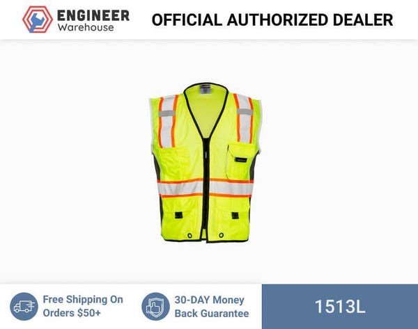 ML Kishigo Premium Black Series Class 2 Heavy-Duty Vest Large (Lime) - 1513L