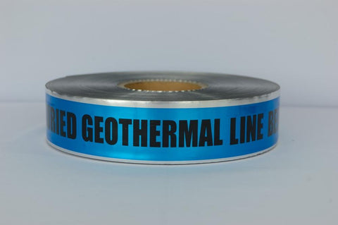 Trinity Tape Detectable Tape - Caution Geothermal Line Below - Blue - 5 Mil - 2" x 1000' - D2105B27