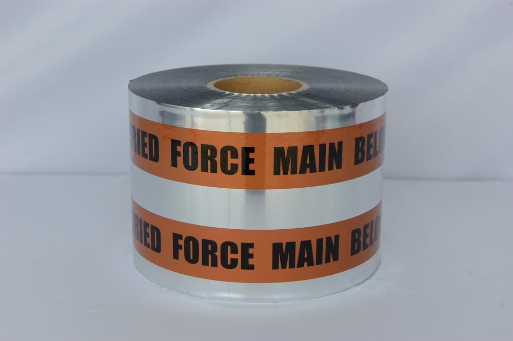 Trinity Tape Detectable Tape - Caution Buried Force Main Line Below - Brown - 5 Mil - 6" X 1000' - D6105BR29