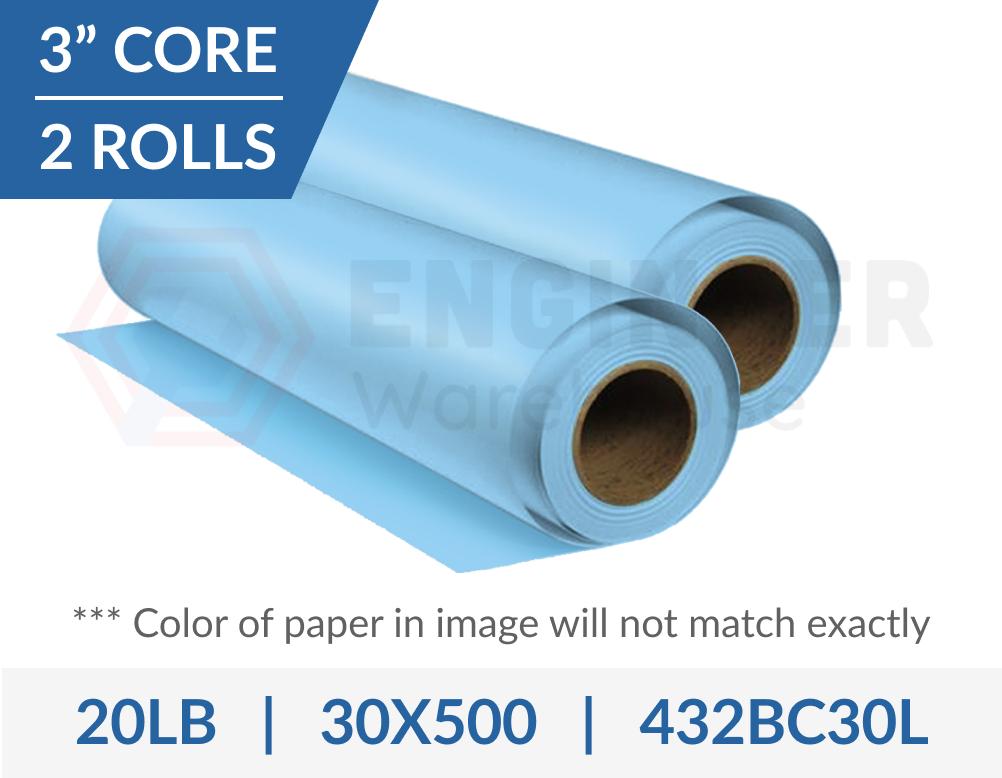 Dietzgen Tinted 20lb Engineering Bond - Blue, 30" x 500', 2 Rolls per Carton - 432BC30L