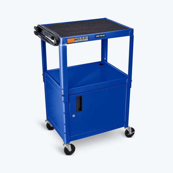 Luxor Adjustable Height Metal Cart w/ Cabinet 24"W x 18"D x 24" to 42"H (Royal Blue) - AVJ42C-RB