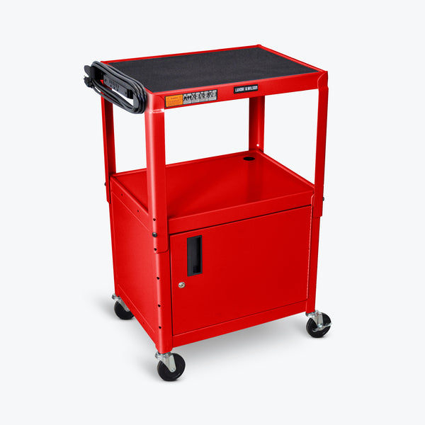 Luxor Adjustable Height Metal Cart w/ Cabinet 24"W x 18"D x 24" to 42"H (Red) - AVJ42C-RD