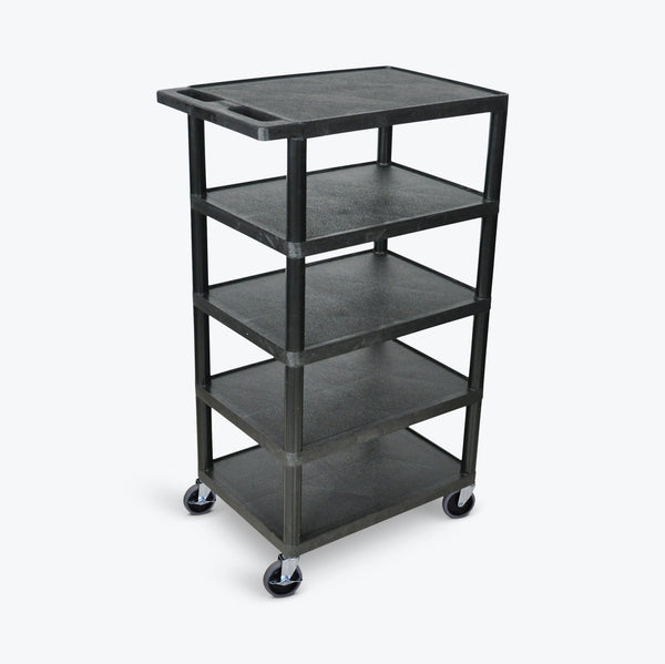 Luxor 5-Flat Shelf Utility Cart 24"W x 18"D x 46"H (Black) - BC50-B