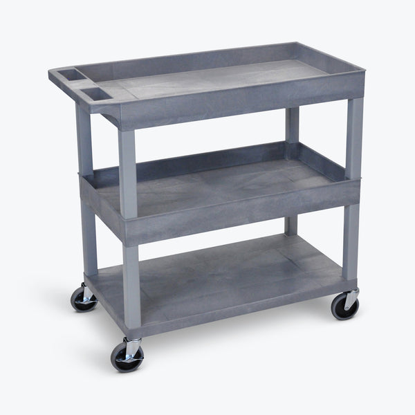 Luxor 18" x 32" 2-Tub/1-Flat Shelf Cart 32"W x 18"D x 36.25"H (Gray) - EC112-G