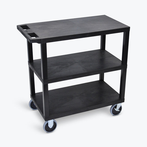 Luxor 18" x 32" 3-Flat Shelf Cart 32"W x 18"D x 35.5"H (Black) - EC222HD-B