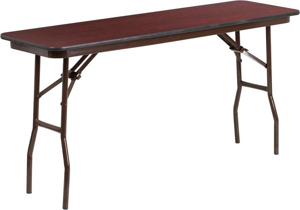 Flash Furniture 18'' x 60'' Rectangular High Pressure Mahogany Laminate Folding Training Table - YT-1860-HIGH-WAL-GG
