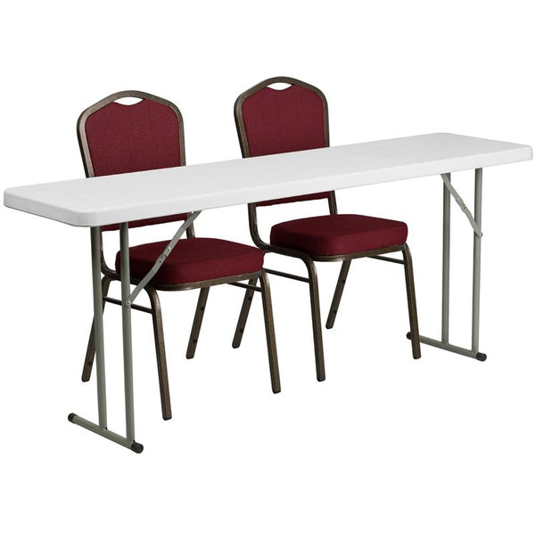 Flash Furniture 18'' x 72'' Plastic Folding Training Table Set with 2 Crown Back Stack Chairs - RB-1872-1-GG