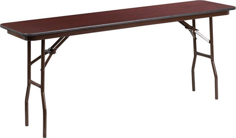 Flash Furniture 18'' x 72'' Rectangular High Pressure Mahogany Laminate Folding Training Table - YT-1872-HIGH-WAL-GG