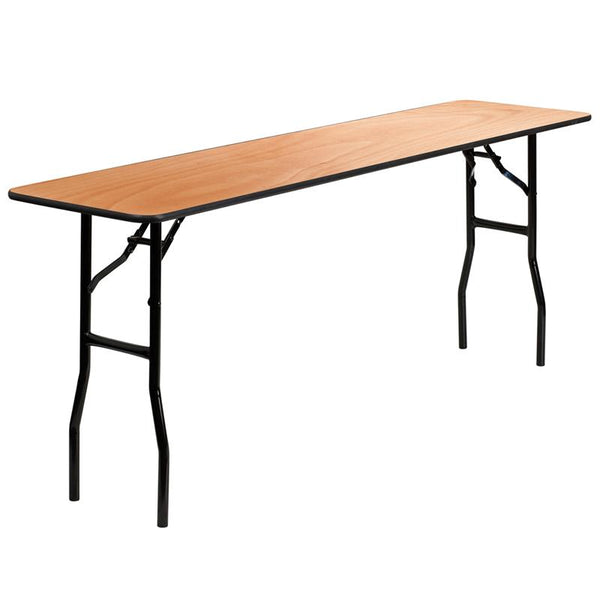 Flash Furniture 18'' x 72'' Rectangular Wood Folding Training / Seminar Table with Smooth Clear Coated Finished Top - YT-WTFT18X72-TBL-GG