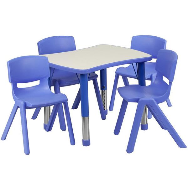 Flash Furniture 21.875''W x 26.625''L Rectangular Blue Plastic Height Adjustable Activity Table Set with 4 Chairs - YU-YCY-098-0034-RECT-TBL-BLUE-GG