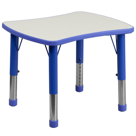 Flash Furniture 21.875''W x 26.625''L Rectangular Blue Plastic Height Adjustable Activity Table with Grey Top - YU-YCY-098-RECT-TBL-BLUE-GG