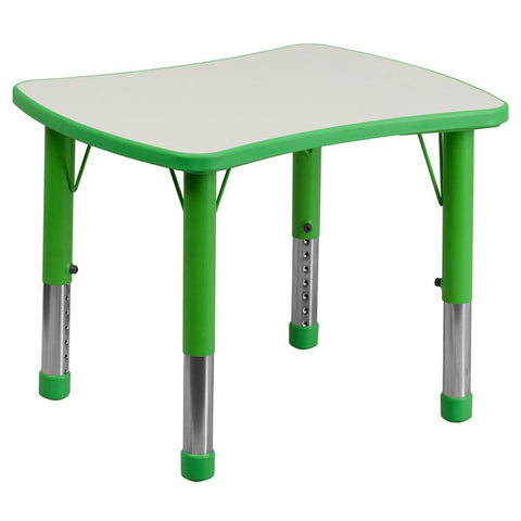 Flash Furniture 21.875''W x 26.625''L Rectangular Green Plastic Height Adjustable Activity Table with Grey Top - YU-YCY-098-RECT-TBL-GREEN-GG