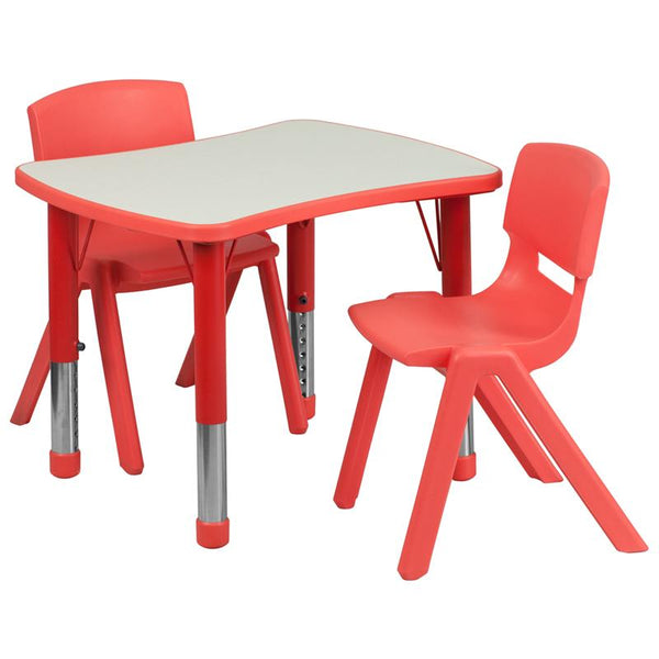 Flash Furniture 21.875''W x 26.625''L Rectangular Red Plastic Height Adjustable Activity Table Set with 2 Chairs - YU-YCY-098-0032-RECT-TBL-RED-GG