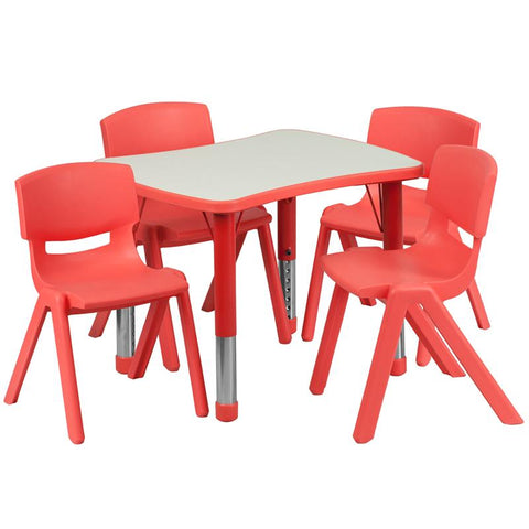 Flash Furniture 21.875''W x 26.625''L Rectangular Red Plastic Height Adjustable Activity Table Set with 4 Chairs - YU-YCY-098-0034-RECT-TBL-RED-GG