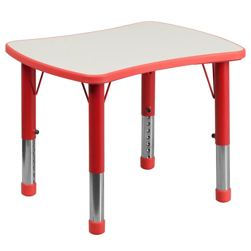Flash Furniture 21.875''W x 26.625''L Rectangular Red Plastic Height Adjustable Activity Table with Grey Top - YU-YCY-098-RECT-TBL-RED-GG