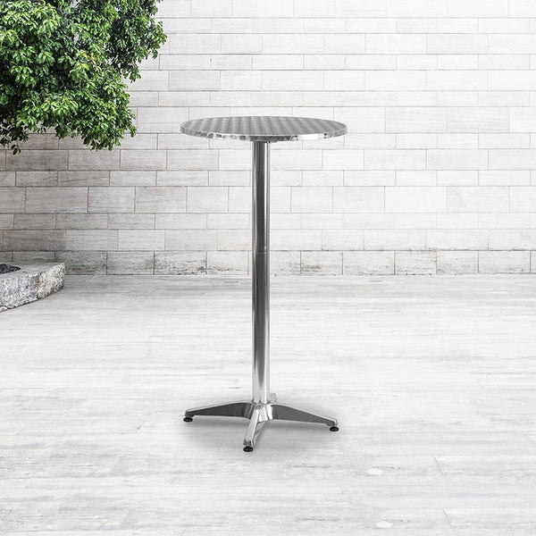 Flash Furniture 23.25'' Round Aluminum Indoor-Outdoor Folding Bar Height Table with Base - TLH-059A-GG