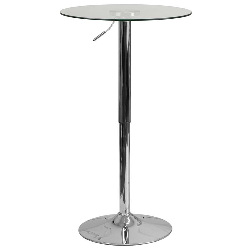 Flash Furniture 23.5'' Round Adjustable Height Glass Table (Adjustable Range 33.5'' - 41'') - CH-5-GG