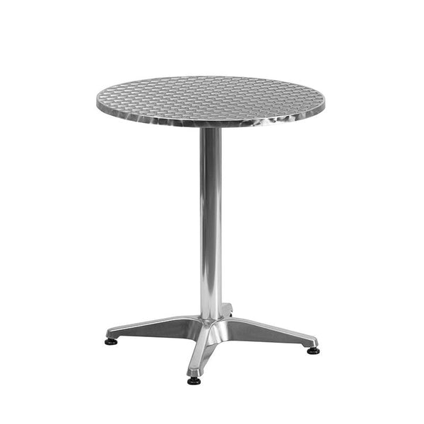 Flash Furniture 23.5'' Round Aluminum Indoor-Outdoor Table Set with 2 Slat Back Chairs - TLH-ALUM-24RD-017BCHR2-GG