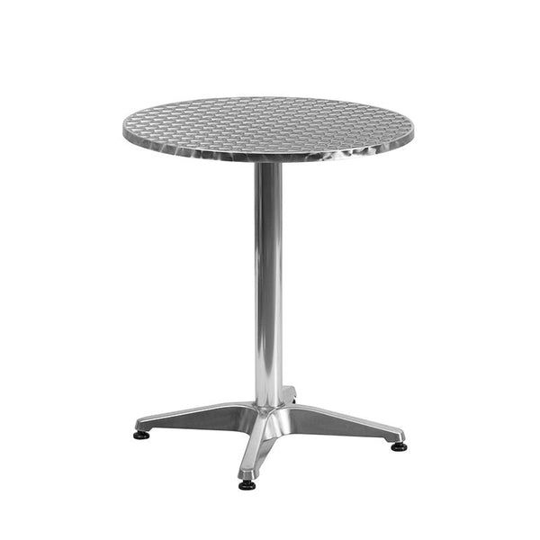 Flash Furniture 23.5'' Round Aluminum Indoor-Outdoor Table Set with 4 Slat Back Chairs - TLH-ALUM-24RD-017BCHR4-GG